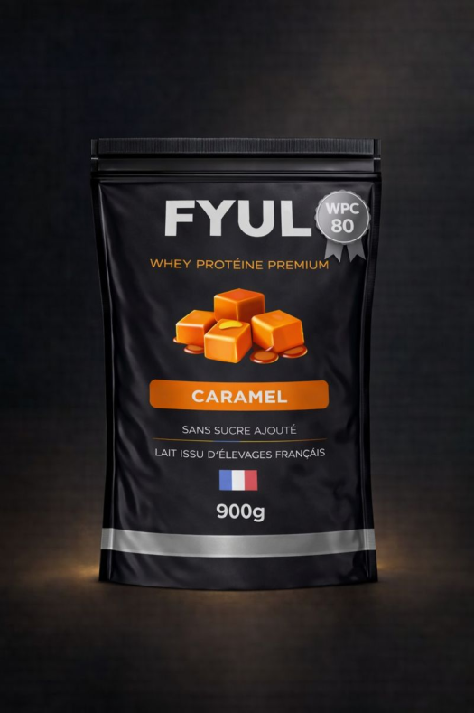 Whey Protéine Premium Française Caramel 900g | 80% Protéines | Lait Français
