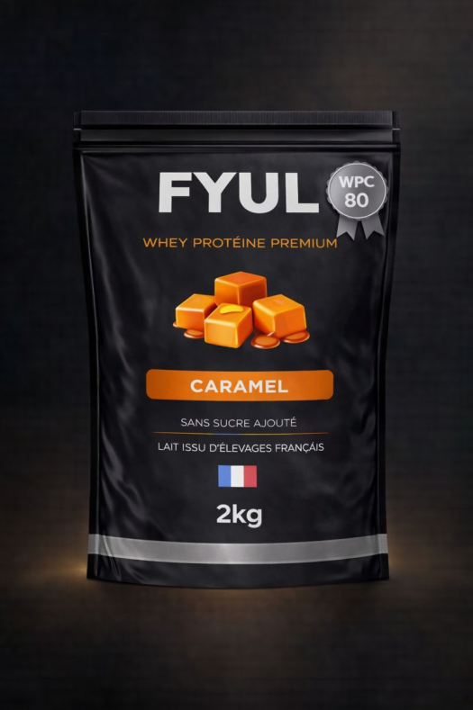 Whey Protéine Premium Française Caramel 2 kg | 80% Protéines | Lait Français