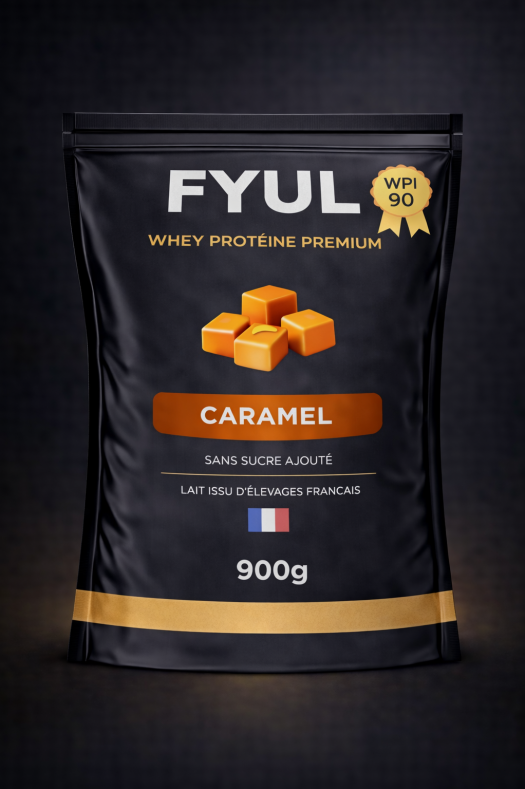 Whey Protéine Premium Française Caramel 900g | 90% Protéines | Lait Français