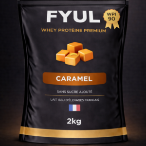 Whey Protéine Premium Française Caramel 2kg | 90% Protéines | Lait Français