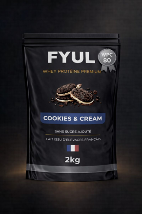 Whey Protéine Premium Française Cookies & Cream 2kg | 80% Protéines | Lait Français