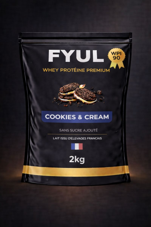 Whey Protéine Premium Française Cookies & Cream 2kg | 90% Protéines | Lait Français