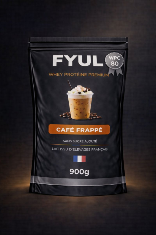 Whey Protéine Premium Française Café Frappé 900g | 80% Protéines | Lait Français