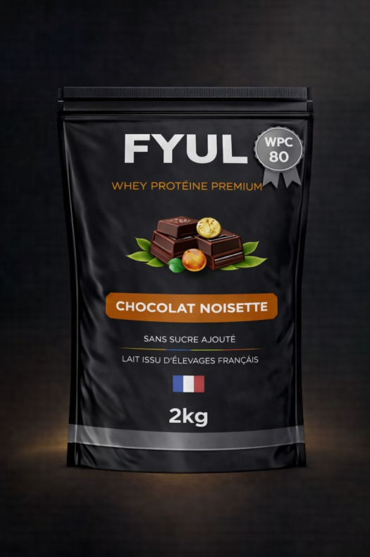 Whey Protéine Premium Française Chocolat Noisette 2kg | 80% Protéines | Lait Français