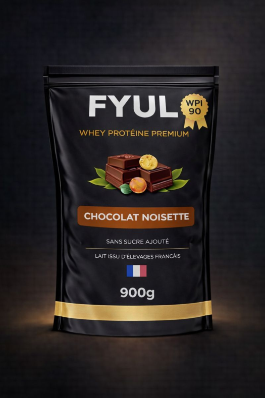 Whey Protéine Premium Française Chocolat Noisette 900g | 90% Protéines | Lait Français