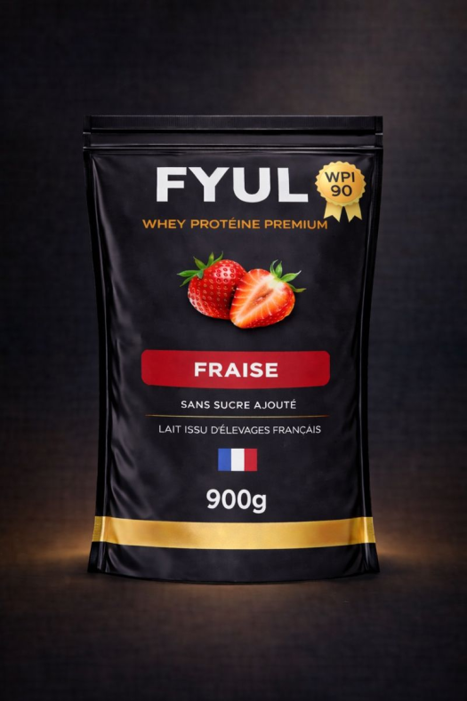 Whey Protéine Premium Française Fraise 900g | 90% Protéines | Lait Français