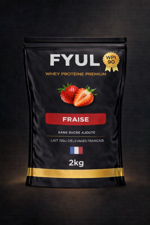 Whey Protéine Premium Française Fraise 2kg | 90% Protéines | Lait Français