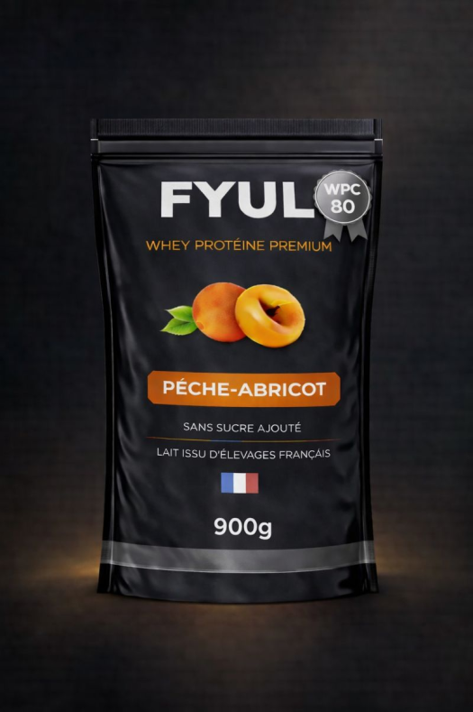 Whey Protéine Premium Française Pêche Abricot 900g | 80% Protéines | Lait Français