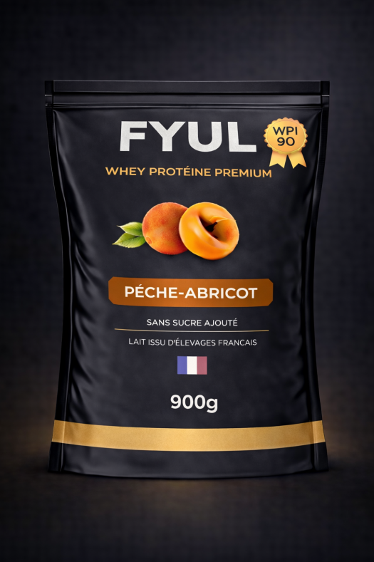 Whey Protéine Premium Française Pêche Abricot 900g | 90% Protéines | Lait Français
