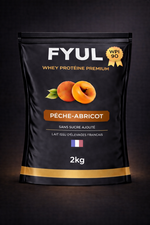Whey Protéine Premium Française Pêche Abricot 2kg | 90% Protéines | Lait Français